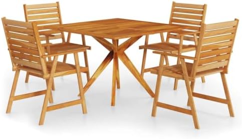 Tidyard 5 Piece Garden Dining Set, Solid Acacia Wood Outdoor Patio Furniture with 4 Chairs and Square Table for Backyard Lawn Deck by Tidyard