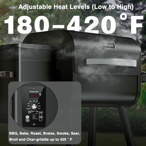 KingChii Electric Wood Pellet Grill & Smoker with Side Shelf, 456 SQ.IN Grill Capacity, 11LB Hopper, with PID Temperature Control (180-425°F) for Backyard Camping Bake and Roast, Black with Cover - Image 4