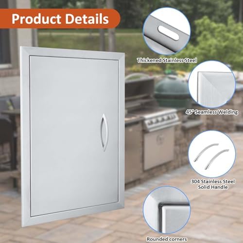 JIE JIN 17" W X 24" H Outdoor Kitchen Doors Single Door Thickened 304 Brushed Stainless Steel BBQ Access Door BBQ Island Doors Outdoor Kitchen Accessories Door for Outdoor Kitchen BBQ Island - Image 3