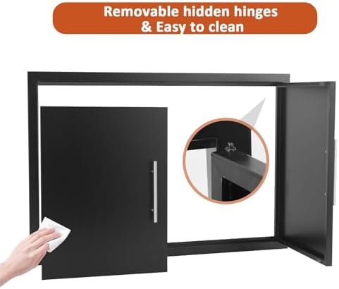 JIE JIN Outdoor Kitchen Doors 30" W X 21" H Double Doors 1.2mm Thickness Stainless Steel BBQ Access Door BBQ Island Doors Outdoor Kitchen Accessories Door for Outdoor Kitchen BBQ Island (Black) - Image 5