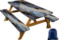 CAPSCEOLL Picnic Table Cover with Bench Covers 6ft - Black Blue Marble by CAPSCEOLL
