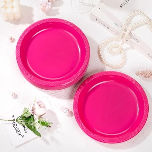 WELLIFE Hot Pink Plastic Plates 10 Inch 50 Count - Image 2