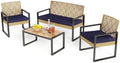 PHI VILLA 4 Piece Yellow Wicker Patio Furniture Set with Navy Cushion by PHIVILLA