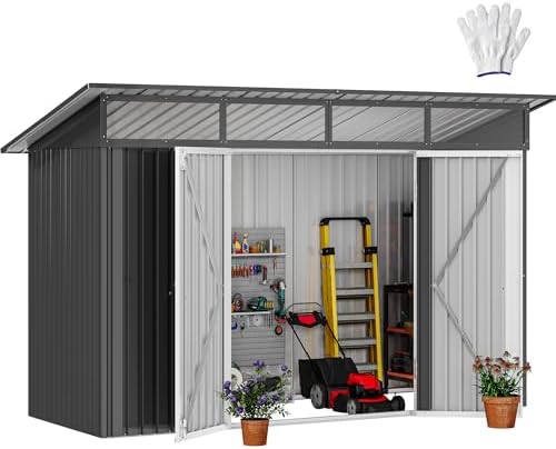 DWVO 9x4 FT Outdoor Storage Shed, Metal w/Lock & Windows - Dark Gray by DWVO