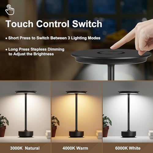 2 Pack Cordless Table Lamps Rechargeable, 5000mAh LED Table Light - Image 2