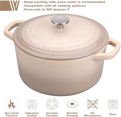 VORRINGARD Enameled Cast Iron Dutch Oven Pot with Lid, for Bread Baking, Round Bread Oven- include Sourdough Bread Baking Supplies Set, 6QT, Latte - Image 3