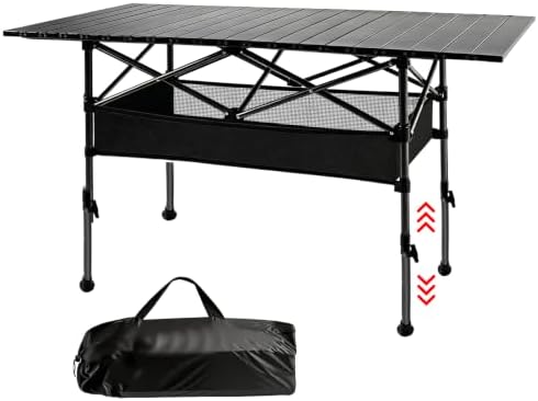 Aluminum Roll Top Camping Table, Adjustable Height Folding Table by Jacgood