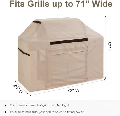 72” Outdoor Grill Cover - Heavy Duty Waterproof Windproof UV Resistant, Fade-Proof Beige BBQ Cover, Compatible with Weber, Char-Broil, Nexgrill - Image 2