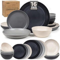 Grow Forward 16-piece Premium Wheat Straw Dinnerware Sets for 4 - Unbreakable Dishwasher & Microwave Safe Plastic Plates and Bowls Sets - Patio, Outdoors, RV, Camping Dishes - Moonlight by GrowForward