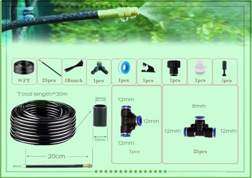 New drip Irrigation kit, Automatic Garden Watering System, Quick Connector and 360-degree Bending Dropper atomizing Copper Nozzle, Garden Plant Lawn Courtyard Watering System. (100FT) - Image 2