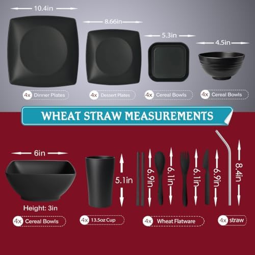 Teivio 44-piece With Flatware Plates and Bowls Sets, Black Dishes Set for 4 - Image 2