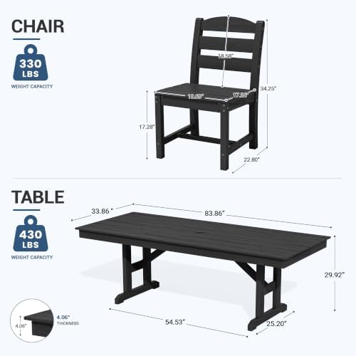 KINGYES Outdoor Armless Dining Chairs Set of 8,HDPE Patio Chairs,Black - Image 2