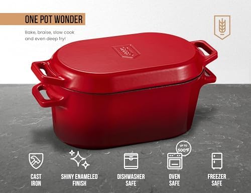 Kook Oval Dutch Oven, for Bread Baking, Sourdough Loaf Pan, Dual Handles, Enameled Cast Iron, with Sling, Dishwasher Safe, 3.4 Qt, Cherry Ombre - Image 7