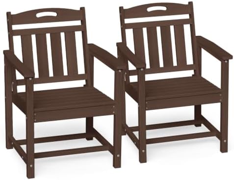 Ciokea HDPE Outdoor Patio Dining Chairs Set of 2, All-Weather, Brown by CIOKEA