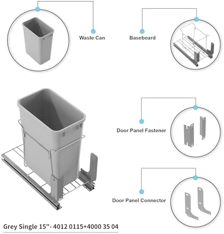Dowell B15 Aluminum Base Wastebasket Pullout with Door Mount and 50Qt/13Gal Plastic Bin (4012 0115+50) - Image 6