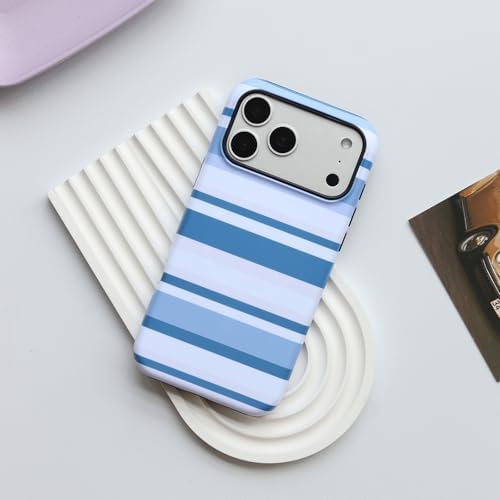 for iPhone 18 Pro Case, Magnetic Matte Frosted Dual-Layer Striped Phone Case for Women, Retro Aesthetic Cover Compatible with MagSafe Accessories - Coastal Blue - Image 2