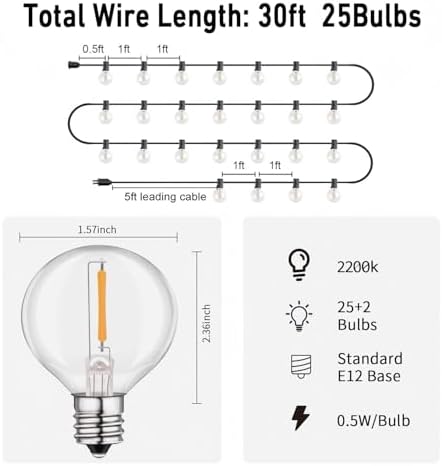 HISTAR LED 30FT Outdoor String Lights with Remote 27 dimmable Globe Bulbs - Image 3