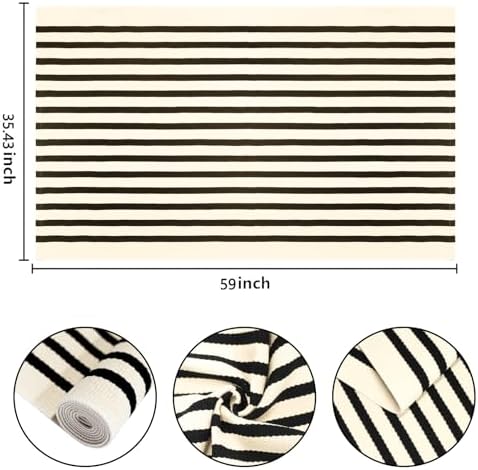 Outdoor Rug 3'x 5',Black and Beige Striped Front Porch Rug Entrance Decor - Image 2
