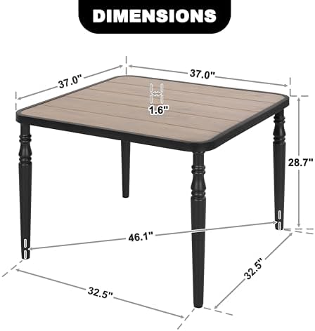 NUU GARDEN Outdoor 37” Square Metal Dining Table, Patio Dining Table with Umbrella Hole, Powder-Coated Metal Table with Faux Wood Tabletop, for Patio, Garden, Backyard and Balcony, Black - Image 2