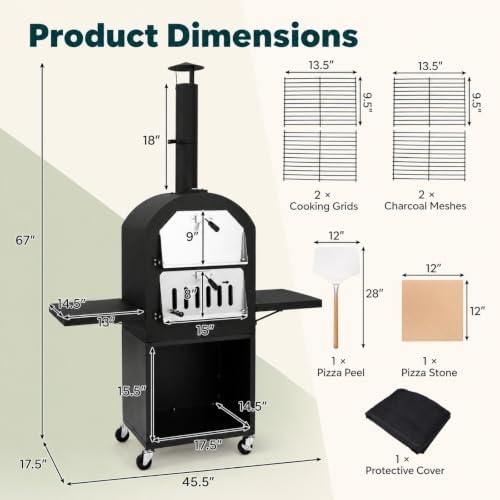 HAPPYGRILL Outdoor Wood Fired Pizza Oven w/Firewood Storage & Side Shelves - Image 7