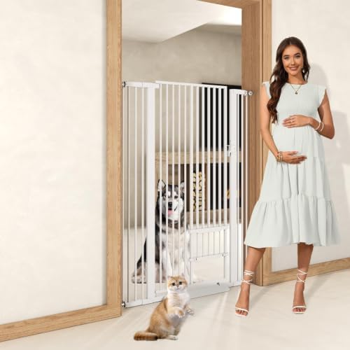 55.11" Extra Tall Cat Gate 29.5-40.6'' Wide Pet gate for Doorway Pet Gate with Cat Doors NO Drilling Pressure Mount Kit for Cats and Dogs Indoor Doorways liveing Room Bedroom-White - Image 2