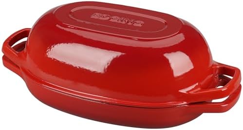 EDGING CASTING Enameled Cast Iron Oval Dutch Oven Pot with Lid, Dutch Oven for Sourdough Bread Baking, Bread Oven, Bread Dutch Oven, Oval Bread Pan, 5qt, Red by EDGINGCOOKWARE