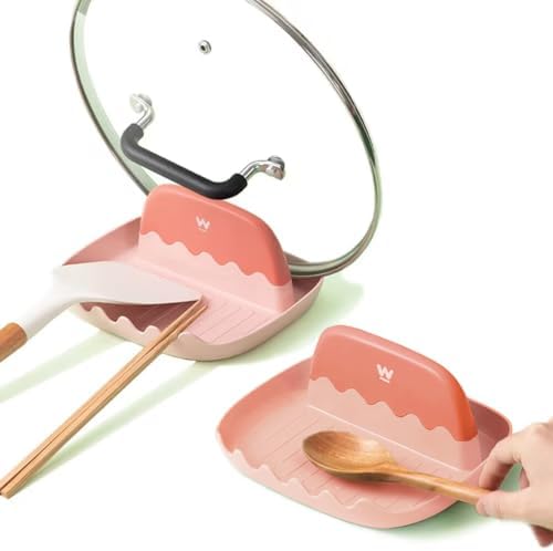 2-Pack Spoon Rest with Lid Holder for Kitchen Countertop (Pink) by IYOOH