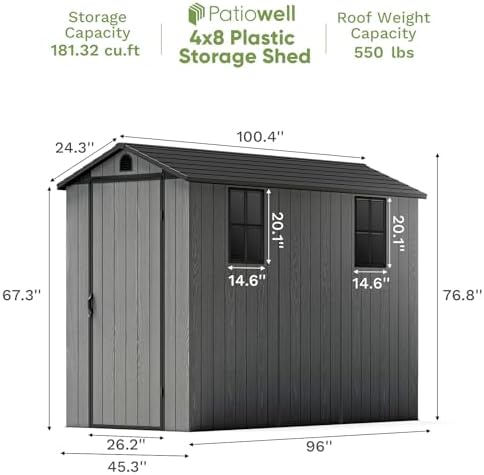 Patiowell 4x8 FT Plastic Outdoor Storage Shed with Floor, Dark Gray - Image 2