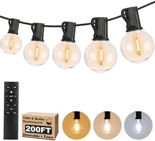 200FT LED Outdoor String Lights with Dimmable 3 Color Lights with Remote by BestChoiceforYourLife