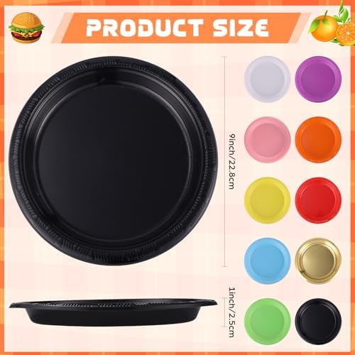 Plastic Plates 9 Inch Plastic Solid Round Party Dessert Dinner Plates for Weddings Party BBQs Birthday Camping and Anniversary (30, Black) - Image 3