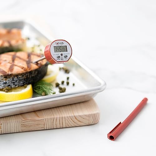 Taylor Waterproof Digital Instant Read Thermometer For Cooking, BBQ, Grilling, Baking, And Meat, Comes With Pocket Sleeve Clip, Red - Image 4