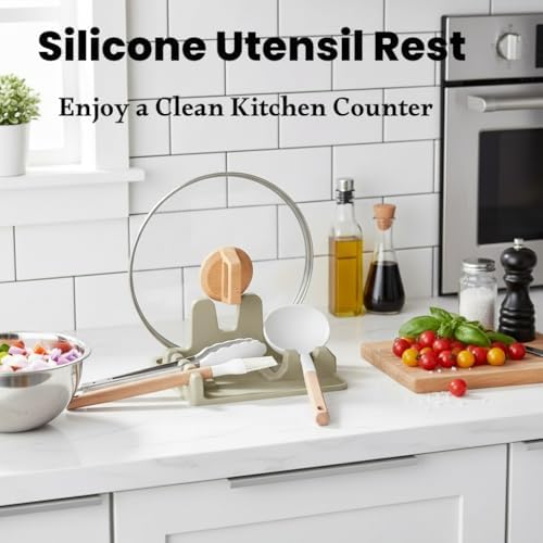 AUOON Silicone Utensil Rest with Lid Holder, Large, Milk Shake - Image 5