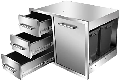 Outdoor Kitchen Drawer Combo, BBQ Access Trash Drawer Combo with Triple Stainless Steel Drawers(Left), Outdoor Kitchen for BBQ Island, Grilling Station, Outside Cabinet (28" W x 19.6“D x 20.1" H) - Image 3