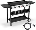 ROVSUN 4 Burner Portable Propane Griddle with Electronic Ignition, 40000 BTU Rolling Flat Top Gas Grill with Nonstick Enameled Tray, Side Shelves & Regulator for Outdoor Cooking Camping BBQ Tailgating by ROVSUN