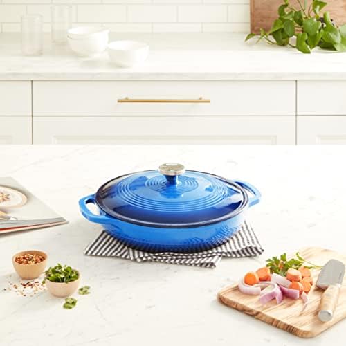 Lodge Essential Enamel Cast Iron Braiser, 3.6 Quart, Caribbean Blue - Image 2