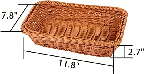 KEILEOHO 3 Packs Poly Wicker Bread Baskets of 12 Inch, Handmade Woven Pantry Organizer, Tabletop Food Serving Baskets for Fruits, Vegetables and Snacks, Restaurant, Hotel Serving, Brown - Image 2