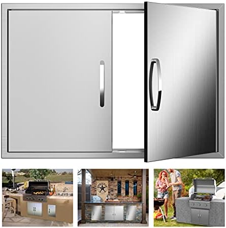 Outdoor Kitchen Doors 30W x 23H Inch, Double BBQ Access Doors 304 Stainless Steel for Outdoor Kitchen Cabinet Grill Station or BBQ Island by KODOM