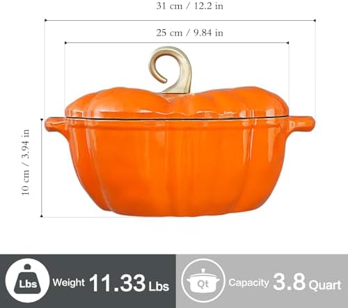 Flavehc Pumpkin Dutch Oven Pot with Lid 3.8 Qt, Enameled Cast Iron, Halloween Decor - Image 5
