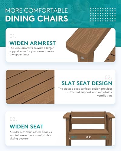 SERWALL 60" - 83" Expandable Outdoor Dining Table and 6 HDPE Chairs, Brown - Image 6