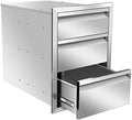 Outdoor Kitchen Drawers Stainless Steel 16W X 21H X 23D Inch, Flush Mount Triple BBQ Island Drawers with Hidden Handle for Outdoor Kitchens, Patio or Grill Station by OUKIDR