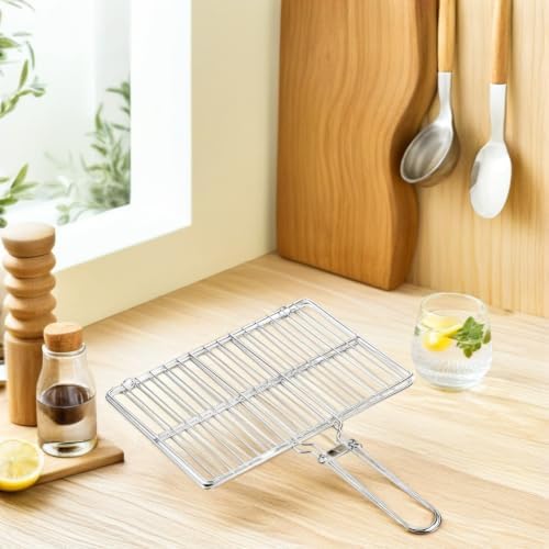 VOSAREA Fish Grill Basket Stainless Steel BBQ Folding Fish Basket Portable Barbecue Net Griller with Heat-Resistant Handle for Outdoor Grilling Steak Vegetables Camping Picnic (15.7X11.6 Inches) - Image 7