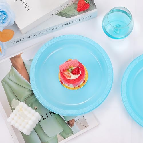 WELLIFE 9 Inch Light Blue Plastic Plates 50 Count - Image 2