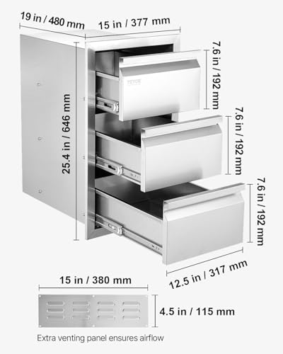 VEVOR Outdoor Kitchen Drawers 14.7"W x 25.4"H x 18.7"D Stainless Steel - Image 3