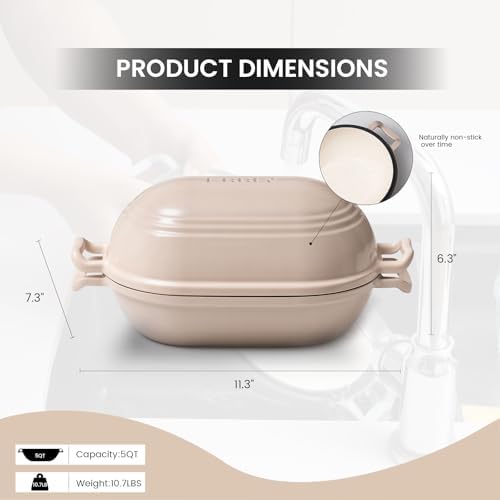Enameled Cast Iron Dutch Oven for Sourdough Bread Baking,11 x 7 Inch Oval Cast Iron Bread Pan with Lid,Dutch Oven for Homemade Sourdough Baking,5 QT Meatloaf Pan,Oven Safe(Latte) - Image 2