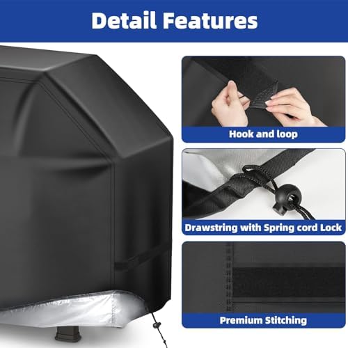 BBQ Gas Grill Cover for Outdoor, Anti-UV, Rip-Proof, 600D Oxford Fade Resistant Material, Barbecue Cover with Hook and Loop Straps & Adjustable Hem Drawstring (Black, 65”x24”x44”) - Image 4