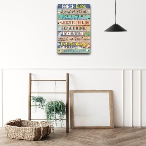 BEASTZHENG Porch Rules Sign Outdoor Metal Tin Sign Plaque Porch Signs Wall Art Porch Rule Wall Decor Relax Rustic Vintage Tin Iron Hanging Wall Gift for Farmhouse Patio Garden Door Decoration - Image 5