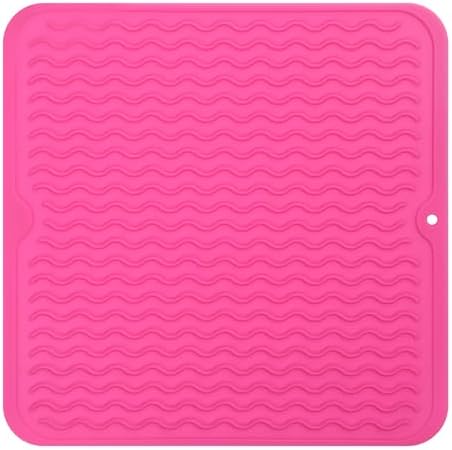MicoYang Silicone Dish Drying Mat for Multiple Usage,Easy clean,Eco-friendly,Heat-resistant Silicone Mat for Kitchen Counter or Sink,Refrigerator or Drawer liner Rose M 12 inches x 12 inches by MicoYang
