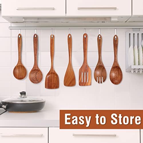 Mooues Wooden Kitchen Utensil Set, 9 Piece Natural Teak with Spoon Rest - Image 4