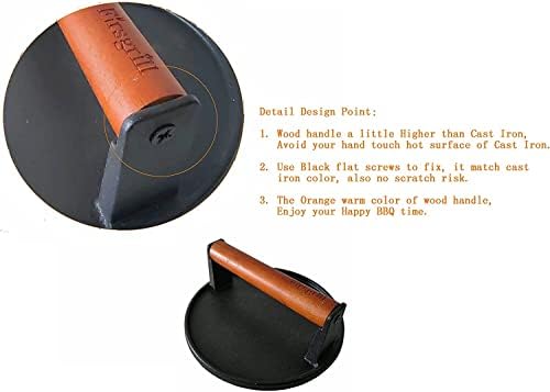 Firsgrill 2-Pack Burger Press 7.08" Round,Heavy-Duty Cast Iron Smash Burger Press Meat Steak with Wood Handle for Blackstone Camp Chef Pitboss Weber Griddle Grills (2 Round) - Image 2