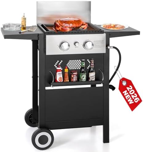 2 in 1 Griddle Grill Combo Small Propane Grill for Outdoor BBQ by GREENPARTY